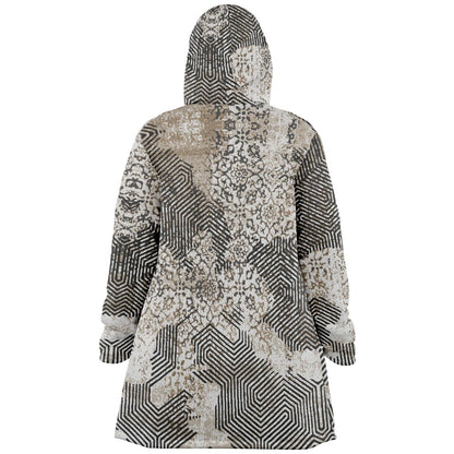 Past and Future Cuddle Cloak | Beige, Brown, Cream | Unisex Minky Sherpa Hooded Coat | Women and Mens Festival Coat | Mountain Fashion