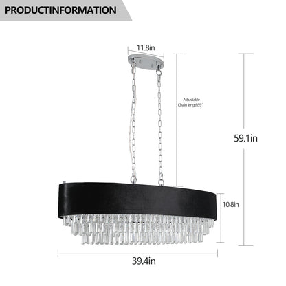 39' Modern Crystal Chandelier with Black Imitation Velvet Shade