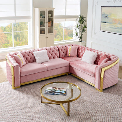 L Shaped Chesterfield Sectional Sofa With Stainless Steel Accents