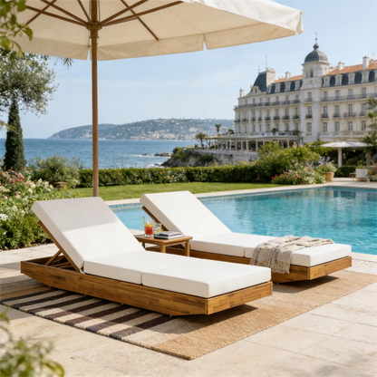 Acacia Wood Chaise Lounge with Cushion