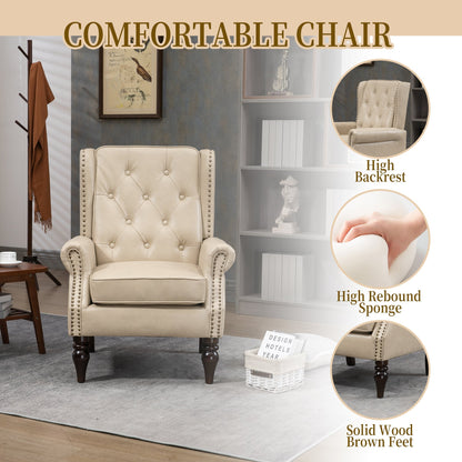 Modern Accent Chair Lounge Chair with Sturdy Wood Legs in Camel PU Leather
