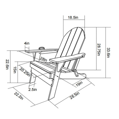 HDPE Folding Adirondack Chair with Dual Cup Holder - Black