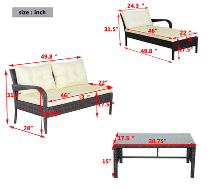 Outdoor Patio Furniture 3-Piece Conversation Set (Beige Cushion)