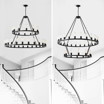 52 Inch Black Wagon Wheel Chandelier, 36-Lights