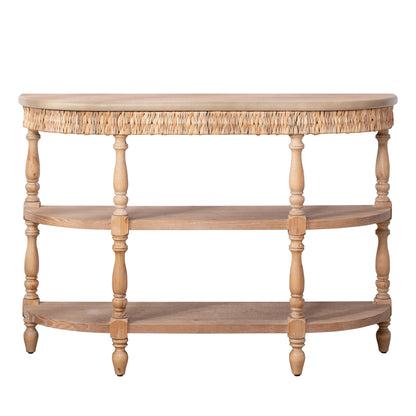 Handcrafted Wood Console Table with Hand-Woven Trim