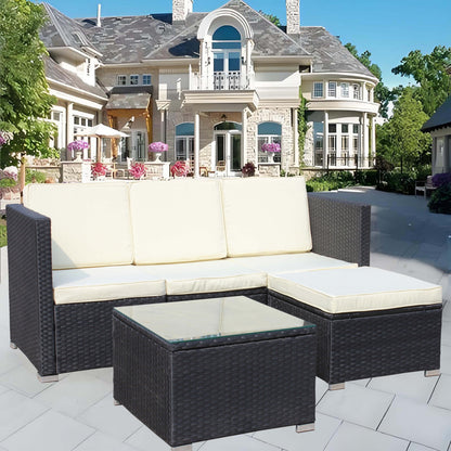 Outdoor 5-Piece PE Rattan Wicker Patio Sofa Set with Coffee Table
