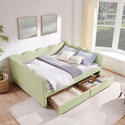 Queen Size Cozy Gingham Daybed with Two Storage Drawers and USB Port