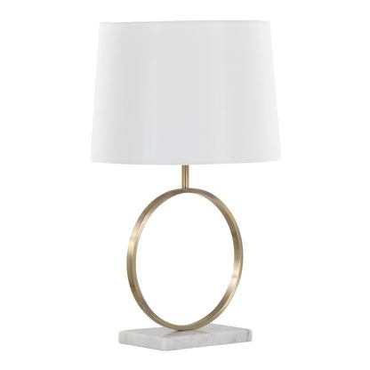 Moon Contemporary Table Lamp in White Marble, Gold Metal and White Shade