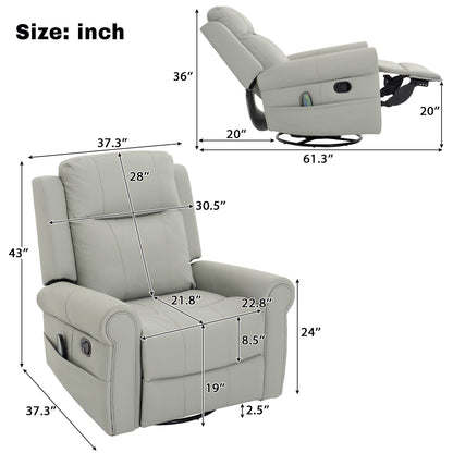 Manual Recliner Chair with 270° Swivel, Massage & Heating