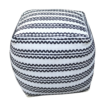 Lani Handcrafted Fabric Pouf - Durable Cotton Square in Natural / Black