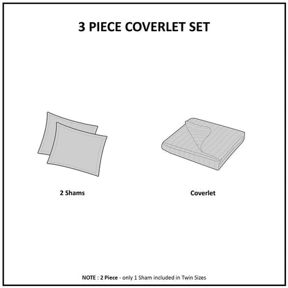 3 Piece Reversible Scalloped Edge Quilt Set White Full/Queen
