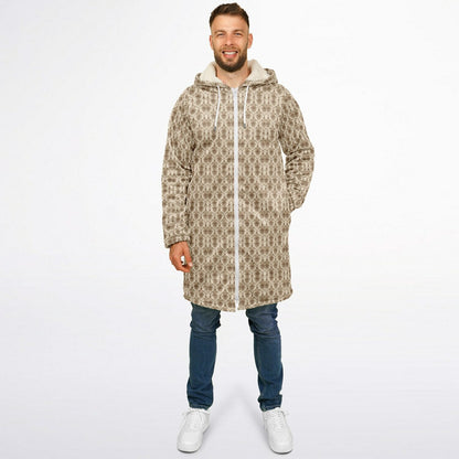 Cream Baroque Cuddle Coat | Unisex Minky Sherpa Lined Coat with Hood, Zipper and Pockets | Women and Mens Festival Coat | Mountain Fashion