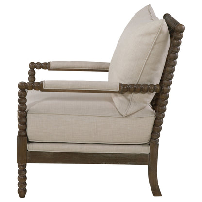 Beige and Natural Removable Back Accent Chair with Faux Linen Fabric and Wood Frame