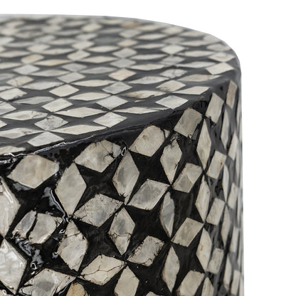 D14x20' Black Round Accent Capiz Stool, Garden Side Table