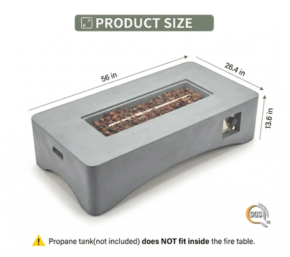 56' Propane Fire Pit Table - Rectangular Outdoor Gas Fire Pit
