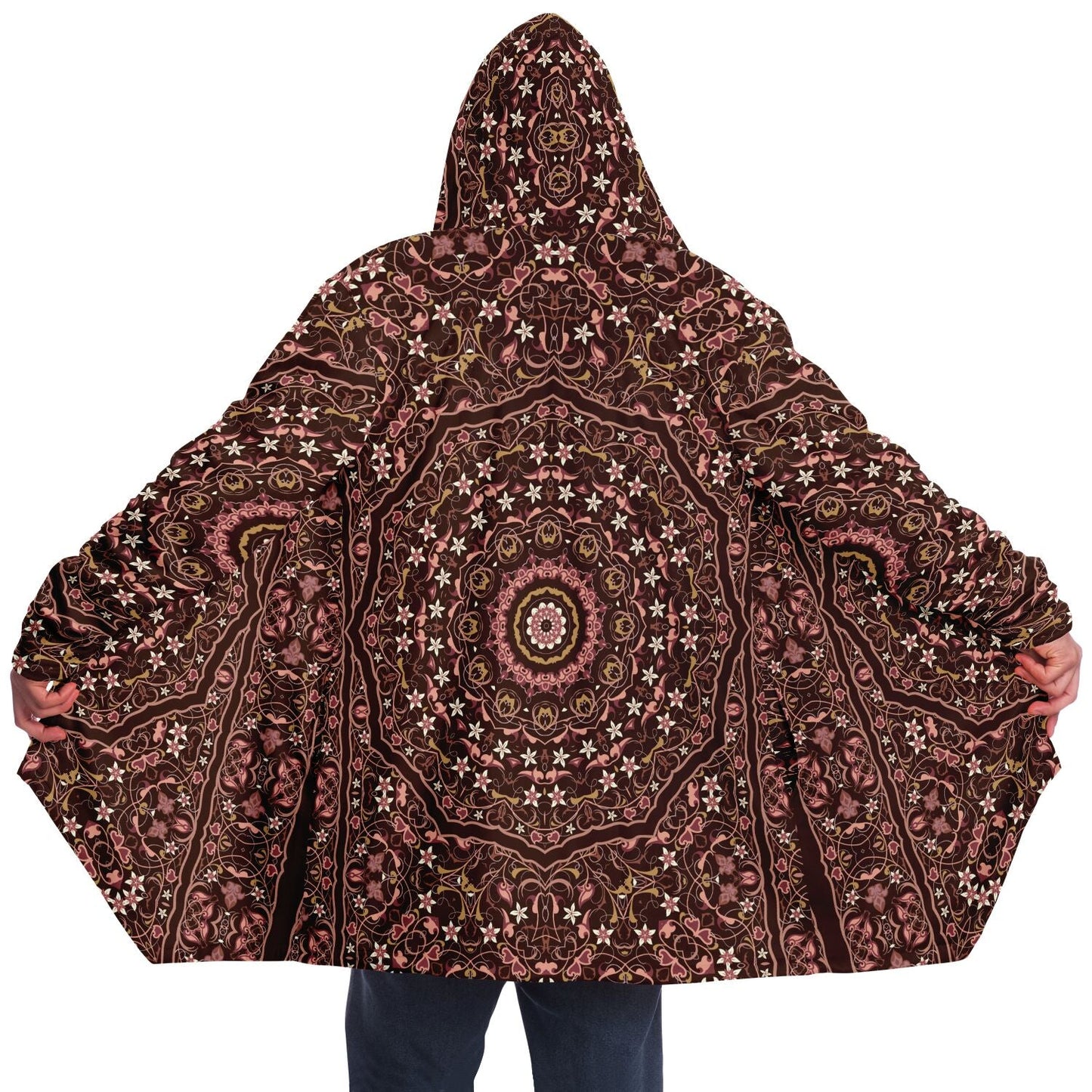 Raspberry Chocolate Persian Carpet Cuddle Cloak | Unisex Minky Sherpa Hooded Coat | Women and Mens Festival Coat | Mountain Fashion