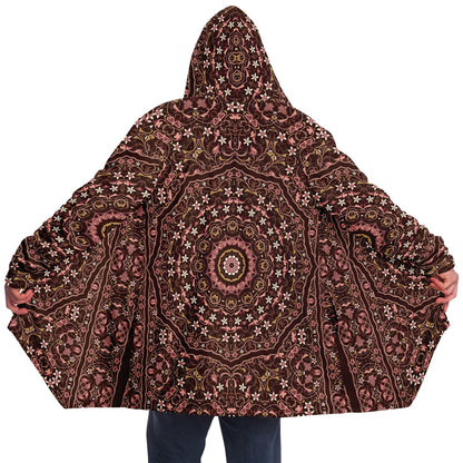 Raspberry Chocolate Persian Carpet Cuddle Cloak | Unisex Minky Sherpa Hooded Coat | Women and Mens Festival Coat | Mountain Fashion