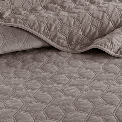 3 Piece Velvet Quilt Set Taupe Full/Queen
