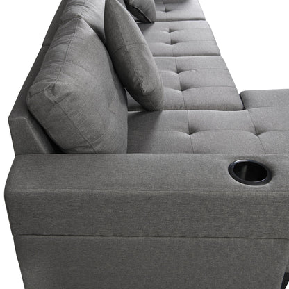 Modern Sectional Sofa Set with L Shape Chaise Lounge and Cup Holders