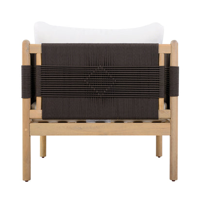 Outdoor Acacia Club Chairs (Set of 2) with Diamond-Pattern Black Rope, Light Teak Finish