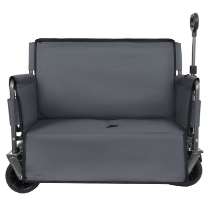 3-in-1 Convertible Folding Wagon Cart with Bench Seat & Storage