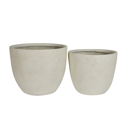 Round Concrete Planter Set of 2, Large Outdoor Indoor Handmade Rustic Decorative Planter Pots with Drainage Holes