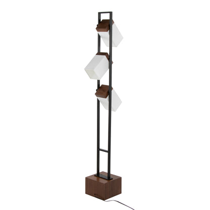 Bento 67.5' Contemporary Metal Floor Lamp in Black Metal and Walnut Wood with White Shade