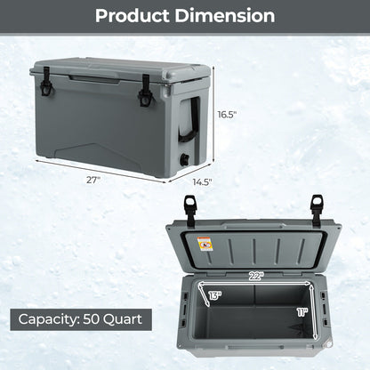 50 QT Rotomolded Cooler Insulated Portable Ice Chest with Integrated Cup Holders