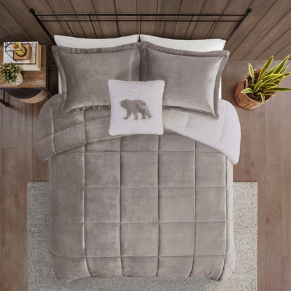 Full/Queen Plush to Sherpa Down Alternative Comforter Set