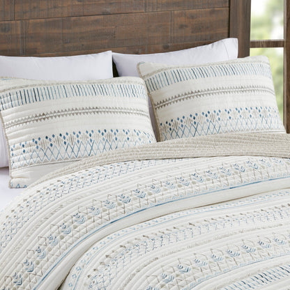 3 Piece Seersucker Quilt Set Taupe Blue King Cal King