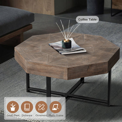 Wood Octagonal Vintage Patchwork Coffee Table