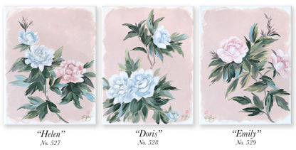 "Emily," Original pink-tan chinoiserie peony painting (No. 529) - 14 x 18