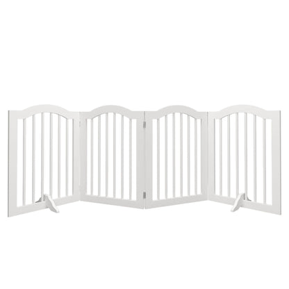 4 Panel Freestanding Pet Gate With Foldable Design And Support Feet - White