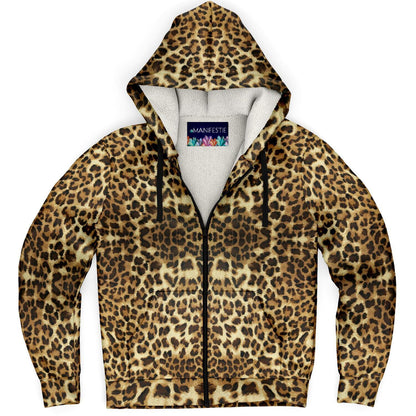 Leopard Print Premium Sherpa Lined Zip Hoodie