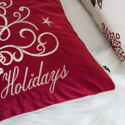 Red Velvet Holiday Pillow with Gold Embroidery