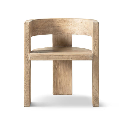 Soren Solid Reclaimed Elm Sculptural Accent Curved Dining Chair, Heritage Light Natural Brown