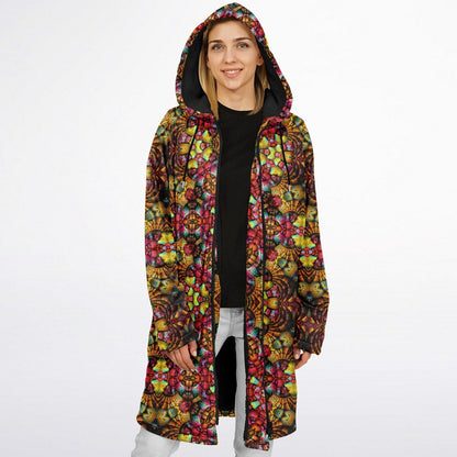 Fractal Glass Cuddle Coat | Unisex Minky Sherpa Lined Coat with Hood, Zipper and Pockets | Women and Mens Festival Coat | Mountain Fashion