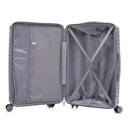 4-Piece PP Spinner Wheel Luggage Set with Cosmetic Case, Light Gray