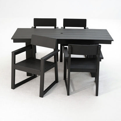 5 Piece Outdoor Dining Set with Umbrella Hole and 4 Armrest Chairs