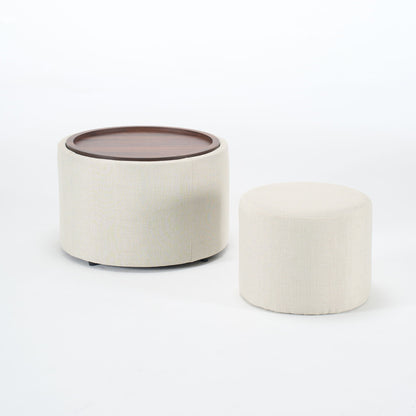 Nesting Ottomans, Round Coffee Table & Bench With Tray (Set of 2)