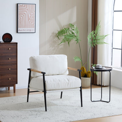Modern Accent Chair With Plush Cushions and Wooden Armrests