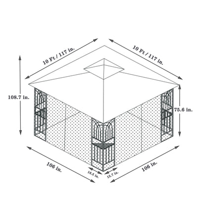 Patio Gazebo Tent With Ventilated Double Roof And Mosquito Net