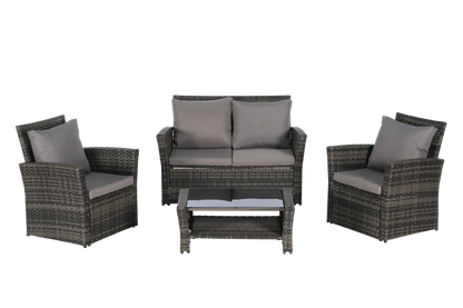 4 Pieces Outdoor Patio Furniture Sets Garden Rattan Chair Wicker Set