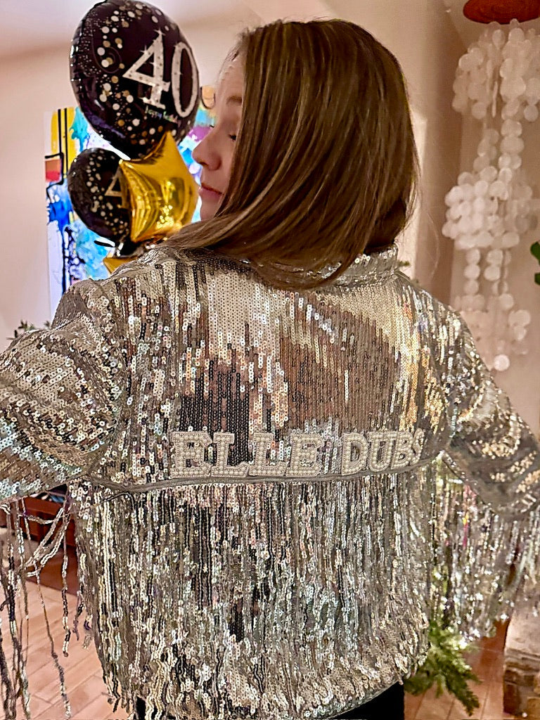 Womens Silver Sequin Jacket, Disco Jacket, Vintage Fringed Tinsel Jacket, Boho party Jacket with Tassels, Western Jacket, Bohemian Jacket