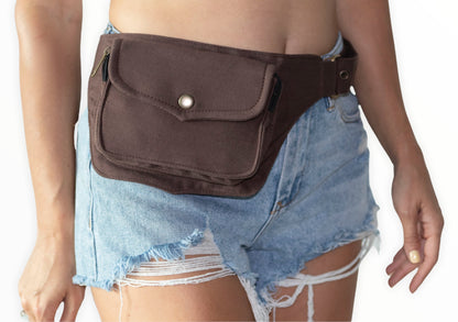 Unisex Cotton Pocket Belt | 2 Pocket Utility Belt | travel belt, vendor belt, fanny pack
