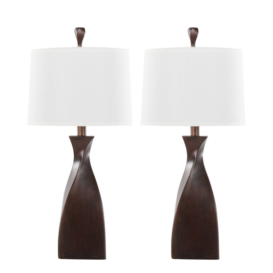 Curvo 2-Piece Copper Bronze Polyresin Table Lamps with Linen Shade