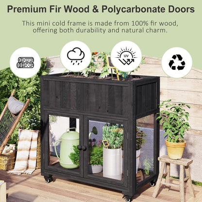 TOPMAX Patio Mini Wood Cold Frame Greenhouse with Wheels