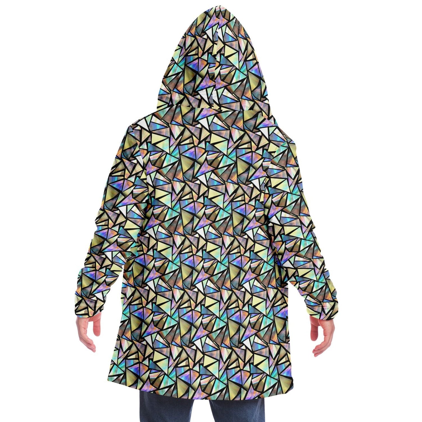 Geo Prism Cuddle Cloak | Unisex Minky Sherpa Lined Hooded Coat | Women and Mens Festival Coat | Mountain Fashion