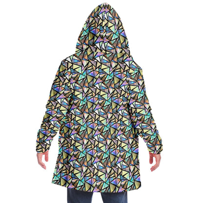 Geo Prism Cuddle Cloak | Unisex Minky Sherpa Lined Hooded Coat | Women and Mens Festival Coat | Mountain Fashion