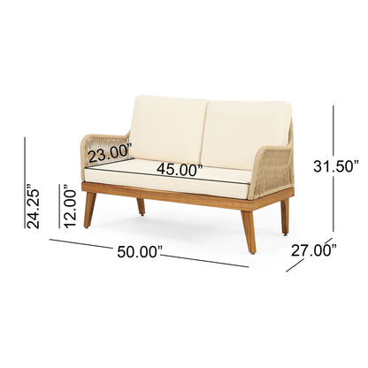 Hueber Outdoor and Rope 4 Seater Chat Set with Cushions - Teak